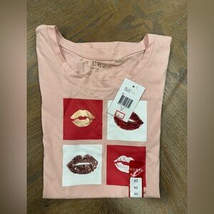 Guess Blush Tee with Lip Graphics